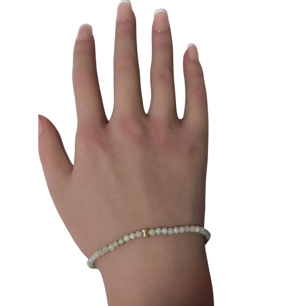 Burmese Jade Mini Beaded Stretch Bracelet with 14K Gold Corrugated Accent Bead - Picture 7 of 7